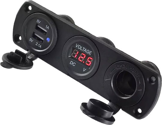 Priză Suplimentară Impermeabilă Vehicule Off-road Atv Ssv 12v 2 X Usb Volmetru