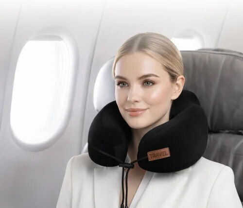 Orthopedic Travel Pillow Memory Foam Black 36x33cm