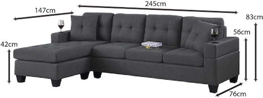 Jordan Ъглов Диван с Обменяем Ъгъл Сив 245x146x76см Е9507,2