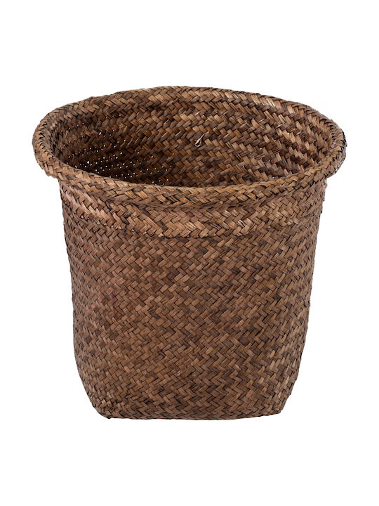 Globostar Artificial Garden Skiathos 20346 Decorative Wicker Basket Planter Flower Pot Brown Φ26cm X H26cm