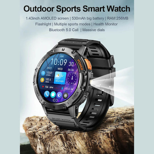 Microwear K65 Smartwatch με Παλμογράφο (Orange Silicone)
