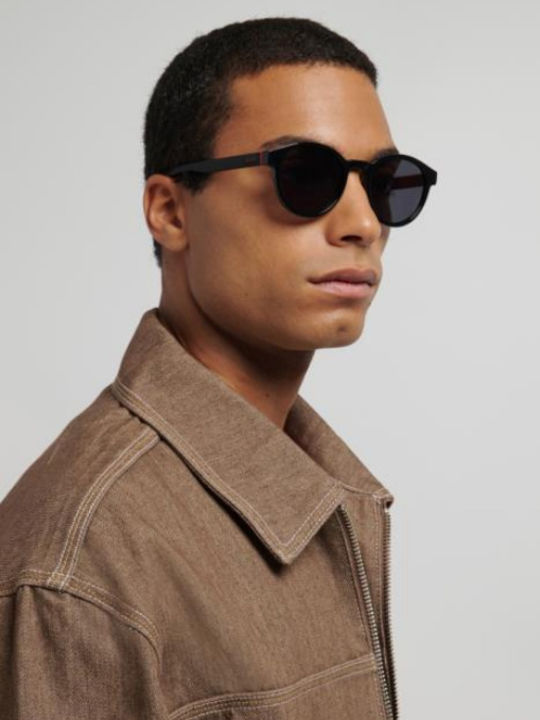 Boss Unisex Sunglasses with Black Horn-Rimmed Frame and Black Lens HG 1390/S 807/IR