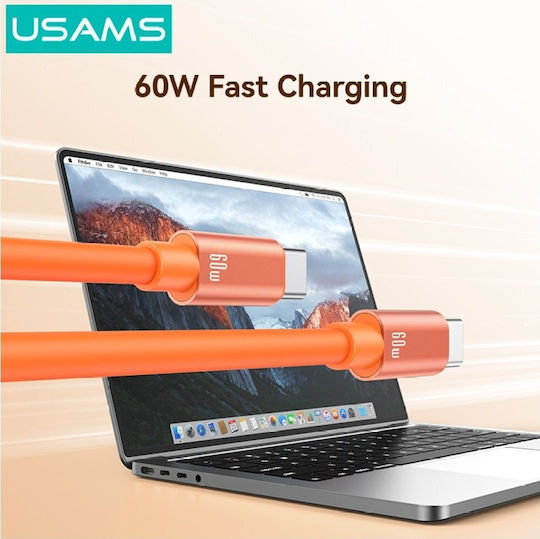 Usams USB 2.0 Cable USB-C Male - USB-C 60W PD Black 0.3m