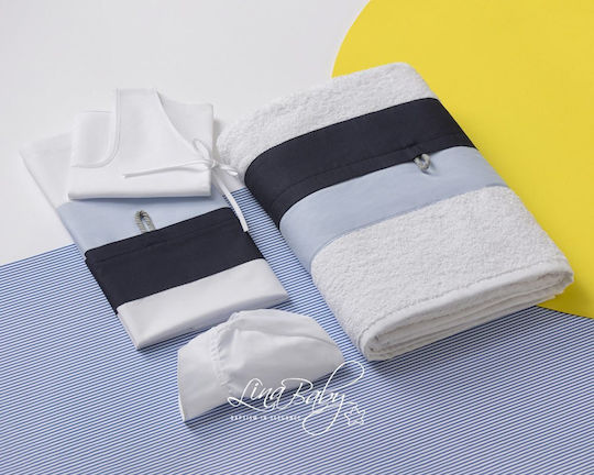 Lina Baby Christening Oilcloths with Navy Pattern White