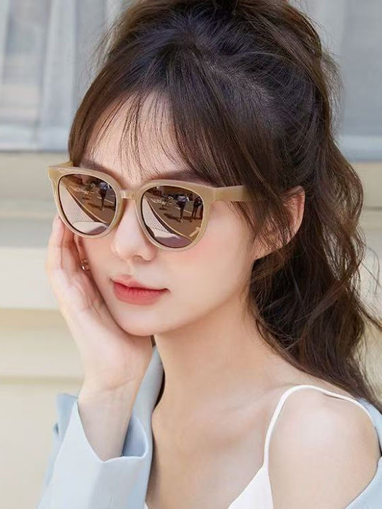 King Unisex Sunglasses with Beige Frame and Brown Polarized Lens SUNKI345-SN016