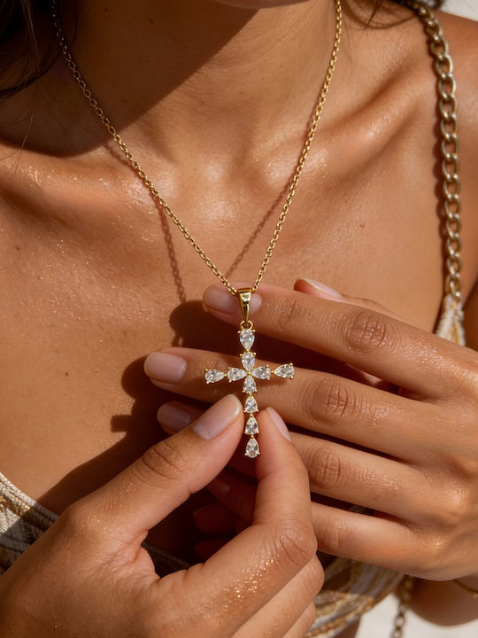 Chrysothemiss Γυναικείος Σταυρός Grace Light Λευκά Λαμπερά Ζιργκόν
