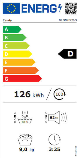 Candy BP 9N2BCX-S Στεγνωτήριο 9kg με Αντλία Θερμότητας