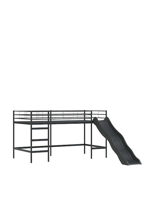 Pat pentru Copii Cușeta Single Negru pentru Saltea 85x205cm