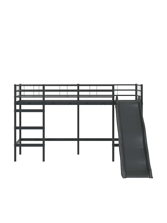 Kids Bed Bunk Single Black for Mattress 80x194cm