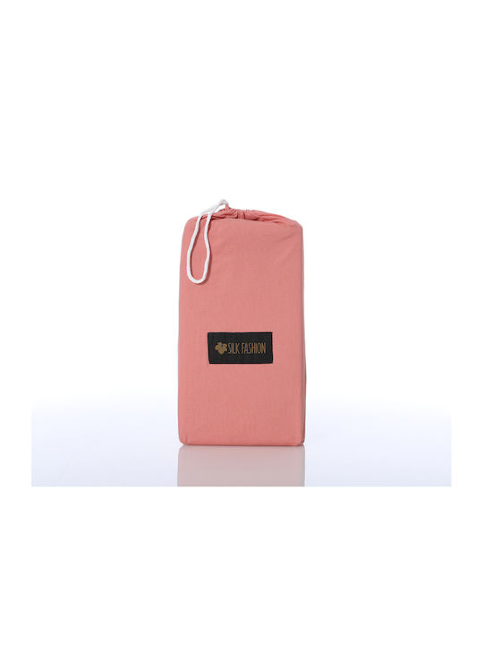 Silk Fashion Sheet Super-Double with Elastic 165x200cm. Coral Almond