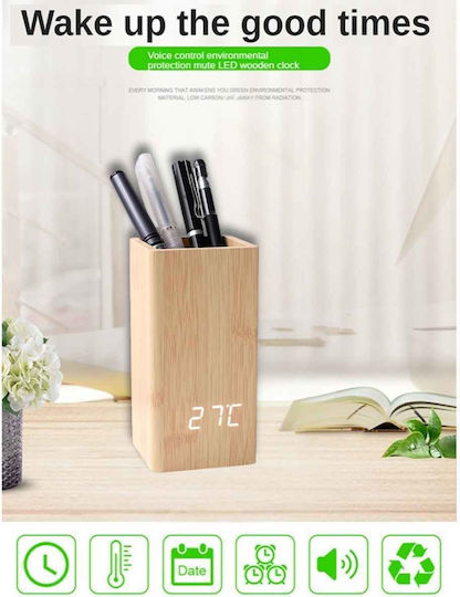 Uncle George Tischuhr Digital LED Holz Beiges 01.06.04-0007-MPEZ