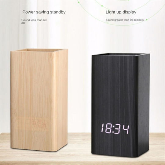 Uncle George Tabletop Digital Clock LED Wooden Black 01.06.04-0007-BLK