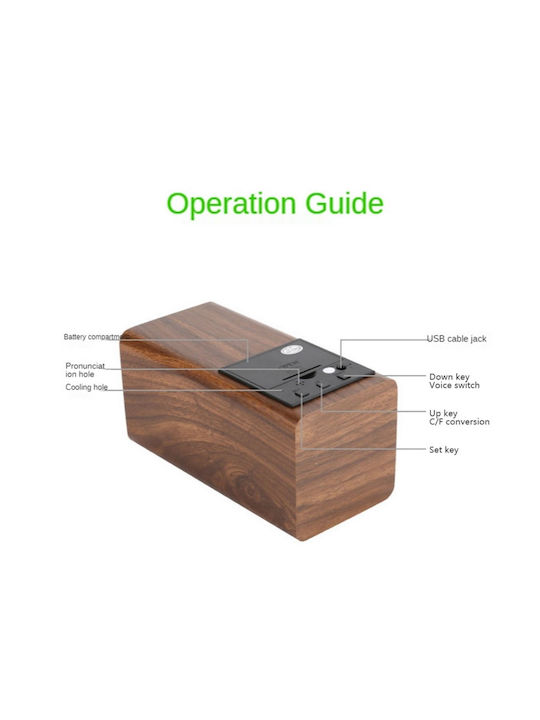 Uncle George Tabletop Digital Clock LED Wooden Brown 01.06.04-0007-BRWN