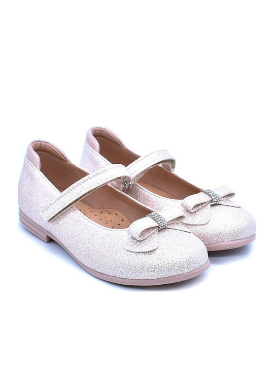 Kids Anatomic Leather Ballerinas with Hoop & Loop Closure Pink