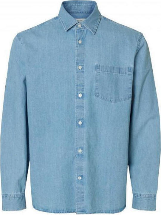 Langärmeliges Baumwollhemd Light Blue Denim