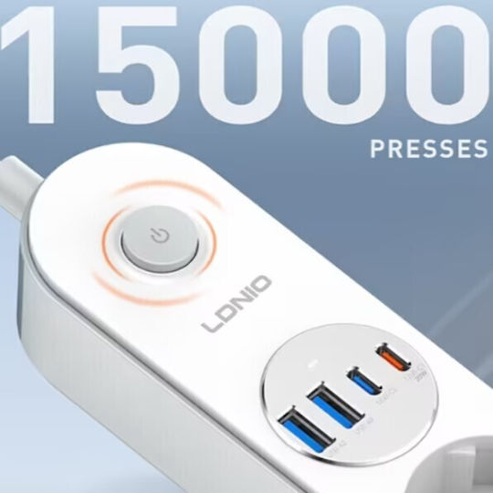 Ldnio Πολύπριζο με USB-A, USB-C, Διακόπτη και Καλώδιο 2m