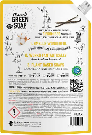 Marcel's Green Soap Υγρό Απορρυπαντικό με Πράσινο Σαπούνι για Λευκά & Χρωματιστά Ρούχα 1lt