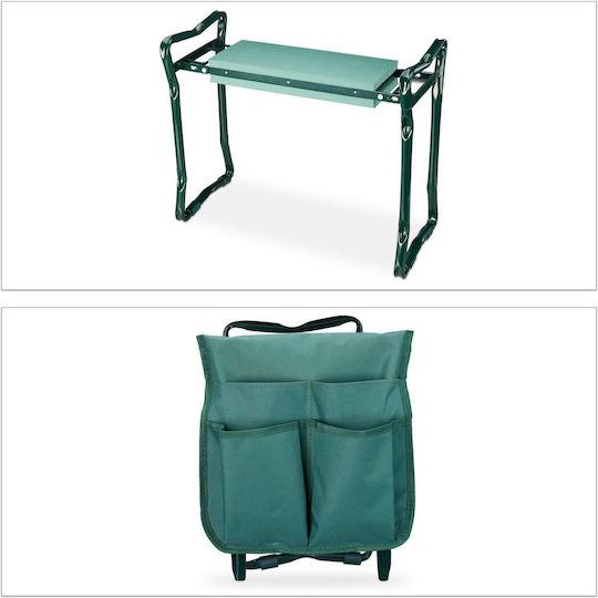 Garden Seat Relaxdays Folding Reversible Knee Protector Stool Side Tool Pockets Green 10026641