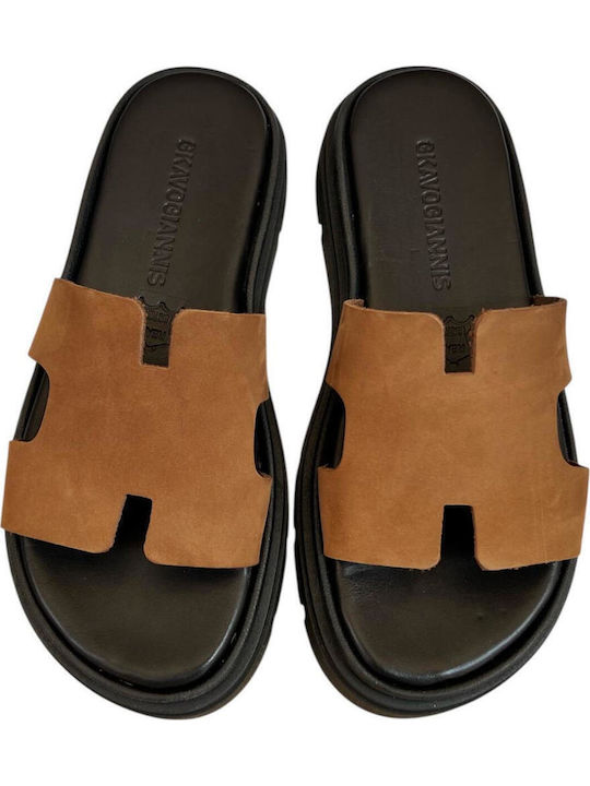 Sandale Casual Damă Flatforme Maro Din Piele