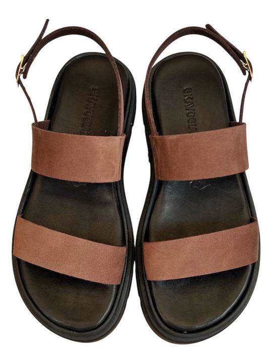 Leather Women's Flat Sandals Flatforms in Black Color