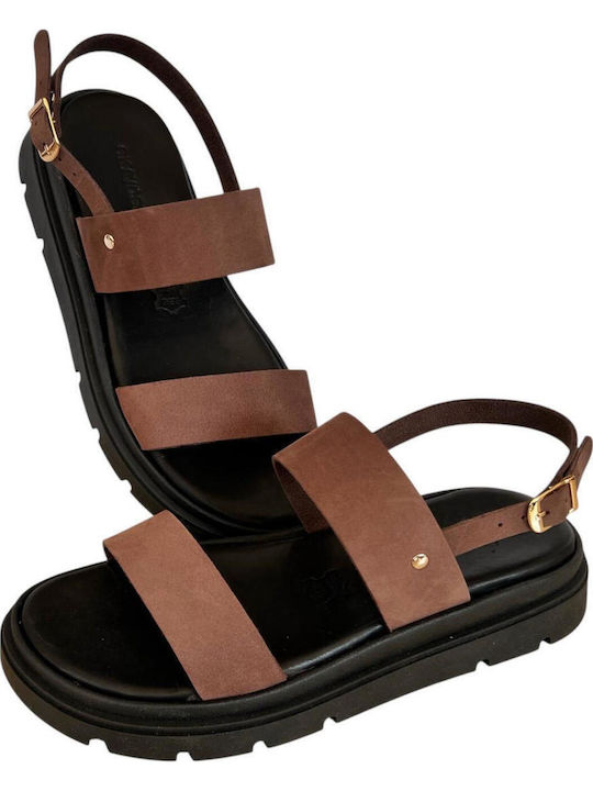 Leather Women's Flat Sandals Flatforms in Black Color