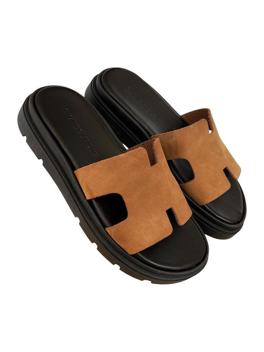 Sandale Casual Damă Flatforme Maro Din Piele