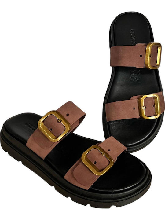 Leather Women's Flat Sandals Flatforms in Black Color