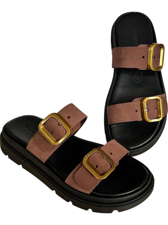 Leather Women's Flat Sandals Flatforms in Black Color