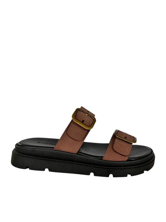 Leather Women's Flat Sandals Flatforms in Black Color