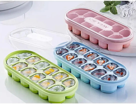 Verk Group Ice Tray Cube Silicone 12 Slots with Lid Pink