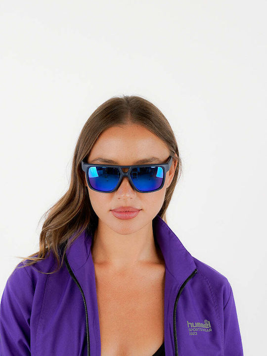 Red Raven Maverick Unisex Ochelari De Soare Cu Ramă Neagră Din Plastic Și Lentile Albastre