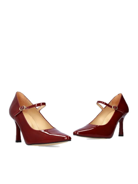 Leather Pointed Toe Stiletto Burgundy High Heels
