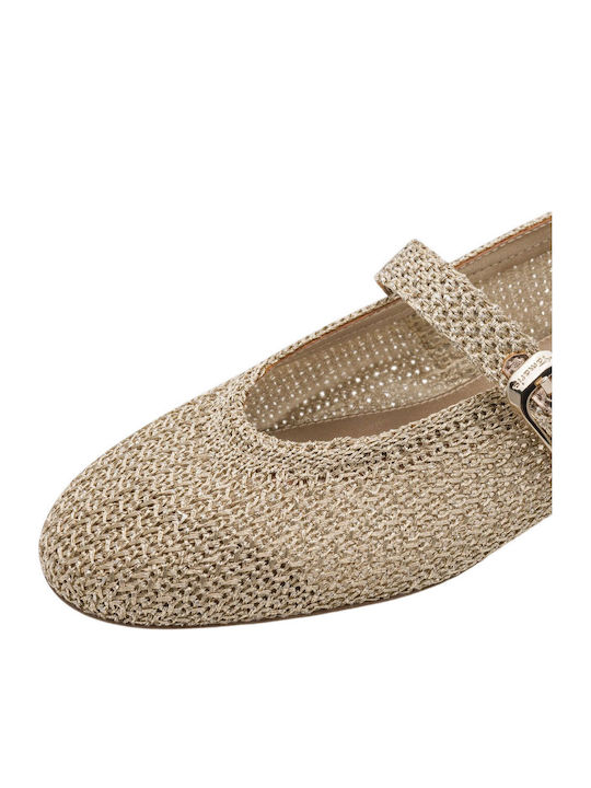 Fabric Pointy Ballerinas With strap Gold