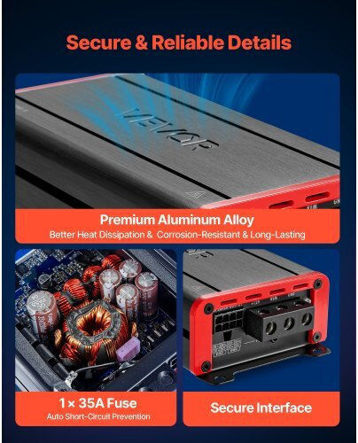 Vevor Car Audio Amplifier 4-channel Bridgeable Car Amplifier Multichannel Class D Stereo Amp Max 4 X 120w At 4 Ohms 4 X 200w At 2 Ohms High Output Suvs Pickups Off-road Vehicles