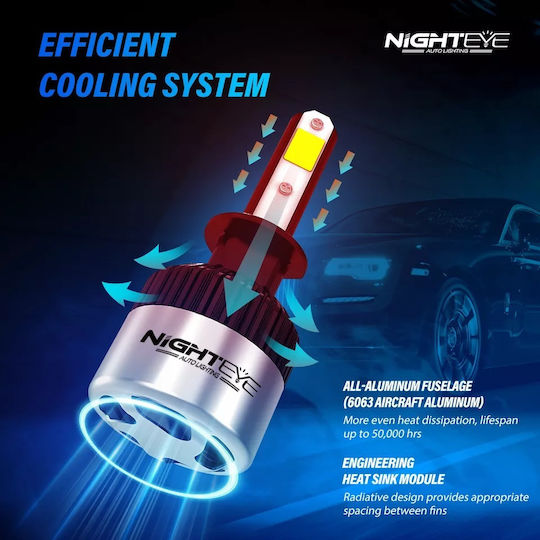 Nighteye A315-s2-h1 72v Canbus Autolampen 6500K Kaltes Weiß 9000lm Autolampen IP68 Wasserdicht Hoch Niedrig Strahlungsbereich H1