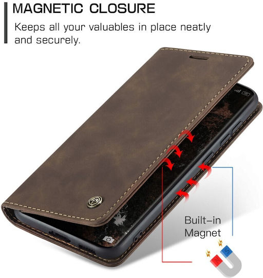 Caseme 013 Retro Book Leder / Synthetisches Leder Braune Handyhülle für Redmi Note 15