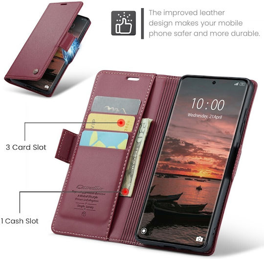 Caseme 023 Luminus Wallet Leather / Synthetic Leather Burgundy Redmi Note 15