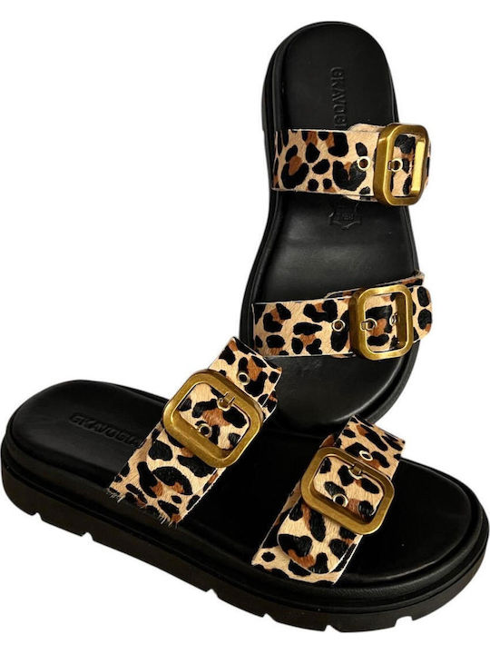 Leather Women's Flat Sandals Flatforms in Brown Color