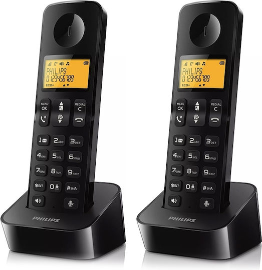 Philips D2602B Ασύρματο Τηλέφωνο Duo Μαύρο
