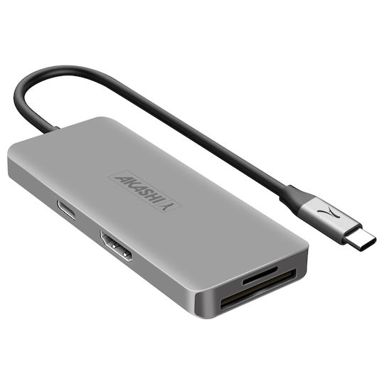 Akashi USB-C Docking Station με HDMI PD Γκρι (ALTHUB7IN1TC)