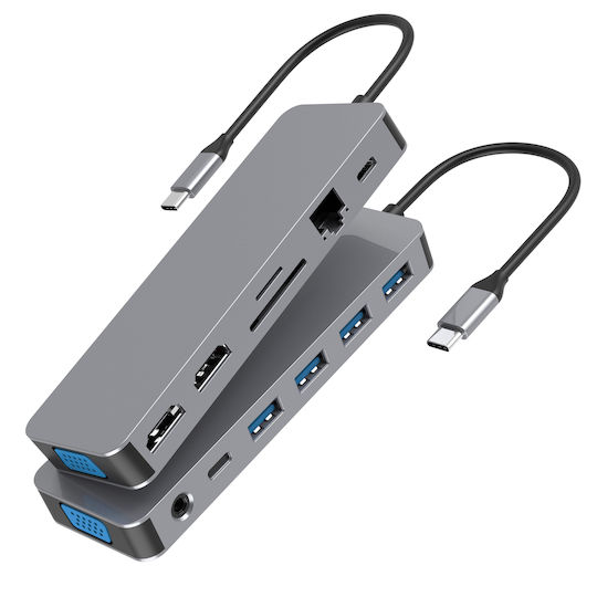Luvlu USB-C Docking Station με HDMI 4K PD Ethernet και σύνδεση 2 Οθονών Γκρι
