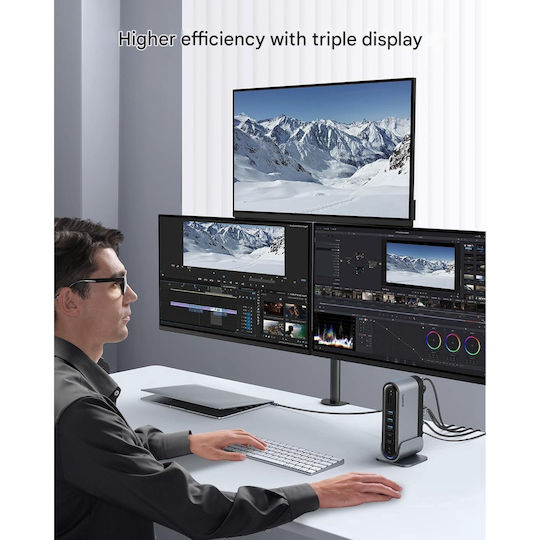 Dock / USB-C Stație de andocare cu HDMI/DisplayPort 4K PD Ethernet și conexiune 3 monitoare Argintiu (B0CPLTYNPZ)