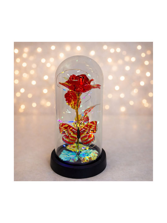 Red-gold Artisanal Rose Metallic Effect Led Lighting In A Plastic Dome