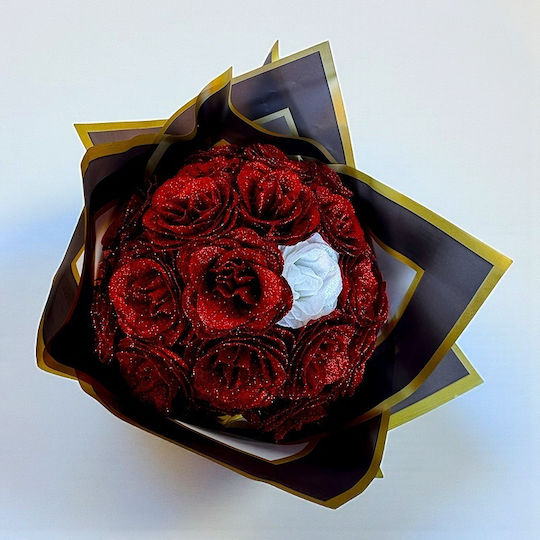 Glitter Red Roses Bouquet 21 Premium Decorative Red Roses