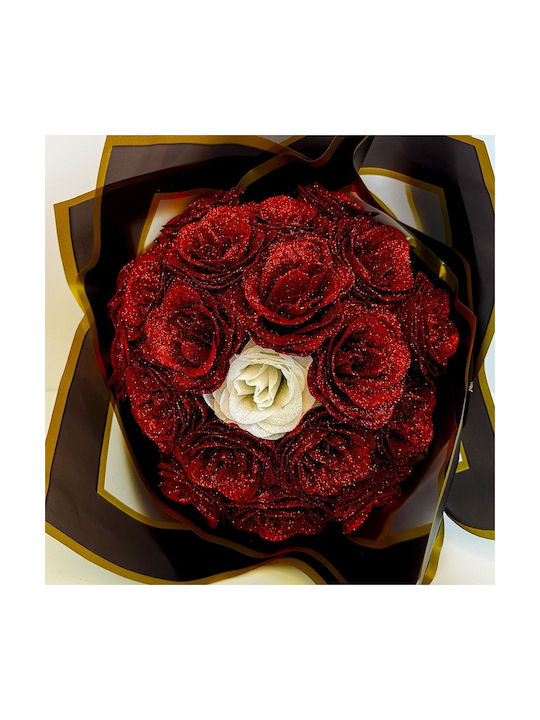 Buchet De Trandafiri Roșii Sclipitori 21 Trandafiri Roșii Decorativi Premium