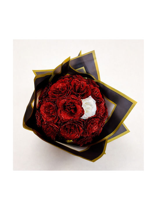 Buchet De Trandafiri Roșii Sclipitori 21 Trandafiri Roșii Decorativi Premium