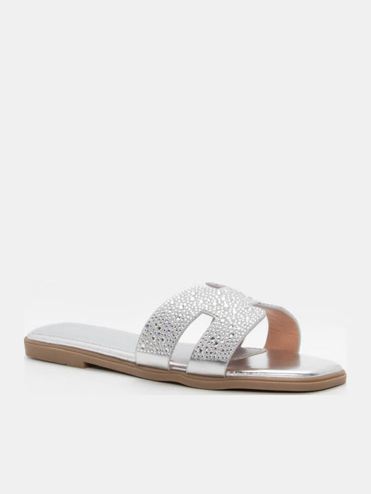 Women's Flat Sandals in Silver Color