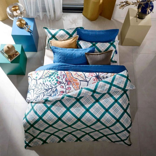 Tac Set Huse Pentru Pilote 100% Bumbac 200x220cm Dublu Cu 2 Fețe De Pernă & 1 Cearșaf Verde Greeny Green
