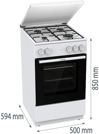 Gorenje Κουζίνα Υγραερίου 70lt με Εστίες Υγραερίου Π50εκ. Λευκή