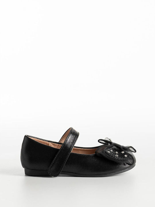 Kids Ballerinas with Hoop & Loop Closure Black